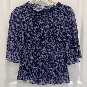 & Other Stories ruched blue top with ruffle hem, size 4